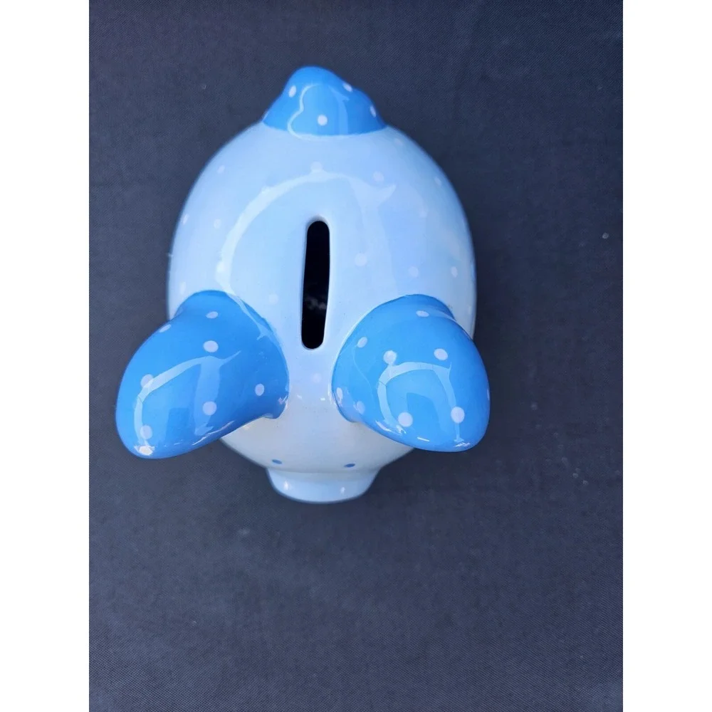 Blue Polka Dot Piggy Bank With Name Frame